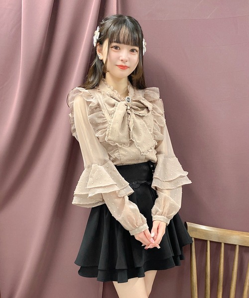 ROJITA(ロジータ)の「ラッフルスリーブドビードットブラウス(シャツ/ブラウス・レディース・ホワイト/ブラック/ピンク・FREE)」の7枚目の写真