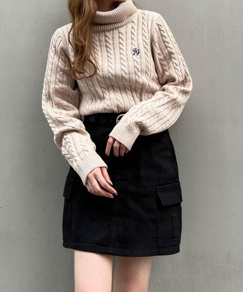 INGNI（イング）の「胸刺しゅうタートルネックケーブルニット（ニット