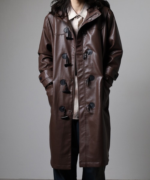 バックラッシュ　ブラウンレザー フード付きダッフルコート　1 バックラッシュ ブラウンレザー フード付きダッフルコート 1
