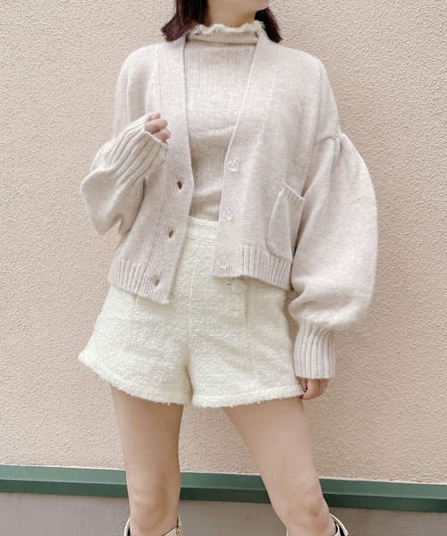 lilLilly（リルリリー）の「パステルカラーパフカーディガン（カーディガン/ボレロ・レディース・ブルー/ホワイト/ピンク・FREE）」の2枚目の写真