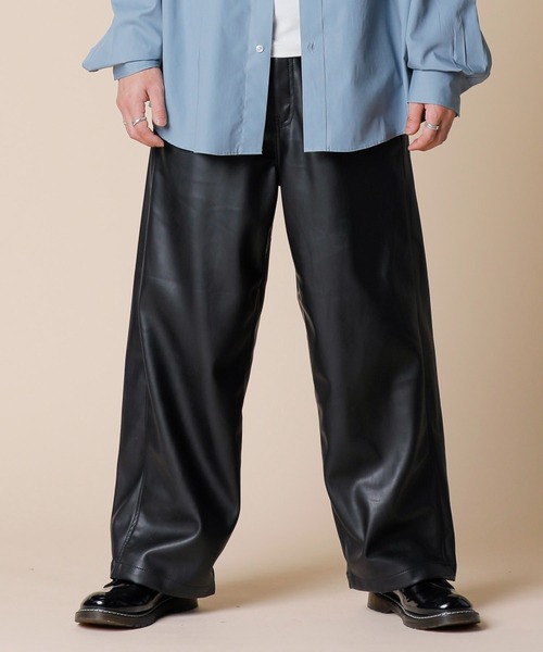 London Denim(ロンドンデニム)の「Highクオリティー フェイクレザー / テーパード ルーズ ワイドパンツ(スラックス・メンズ・ブラック・46/48/50/52)」の15枚目の写真