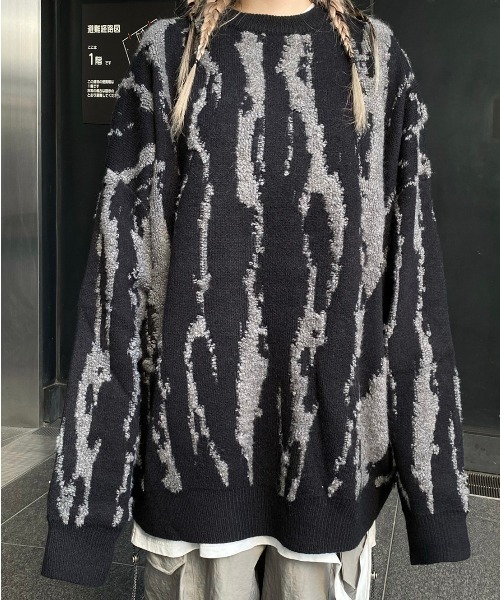 XU（エックスユー）の「【XU/エックスユー】pattern knit 3 / ニット セーター 春服 秋服 冬服 オーバーサイズ ビッグサイズ（ニット/セーター・メンズ・ブラック・ONE SIZE）」の5枚目の写真