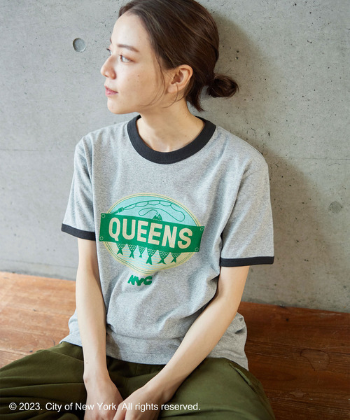 PAR ICI（パーリッシィ）の「NYC City Food Stickers リンガーTシャツ（Tシャツ/カットソー・レディース・ネイビー/グレー・FREE）」の3枚目の写真