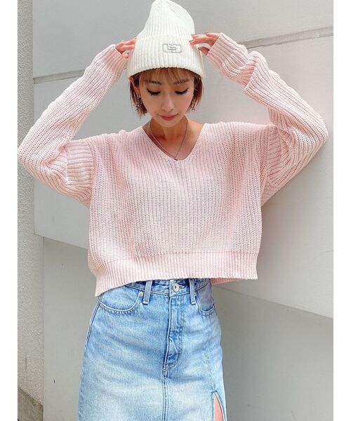 GYDA ジェイダ ニットセーター Vネック size F リブVネックニット TOPS[品番：MKSW0035589]｜GYDA（ジェイダ