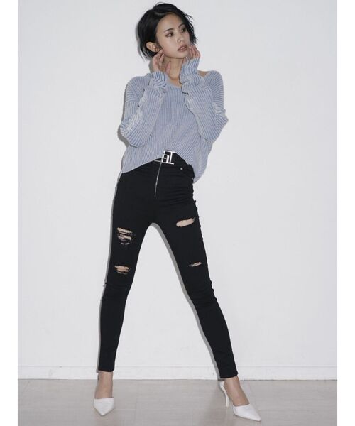GYDA（ジェイダ）の「Vネックショートブリーチニットトップス（ニット/セーター・レディース・ライトブルー/ベージュ/ピンク・FREE）」の18枚目の写真