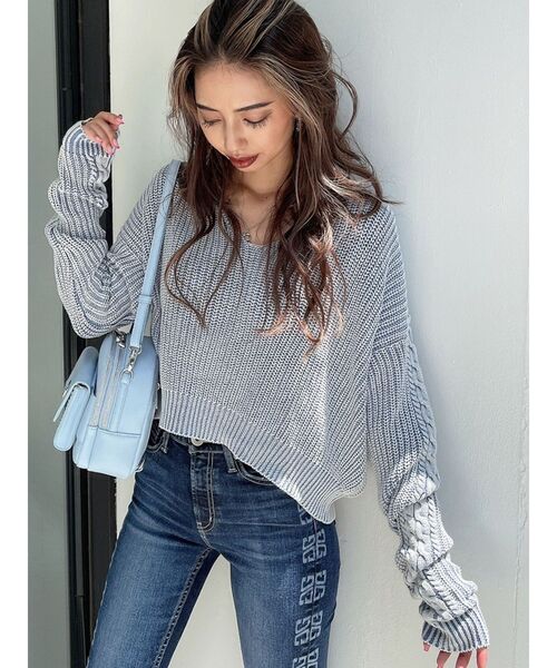 GYDA（ジェイダ）の「Vネックショートブリーチニットトップス（ニット/セーター・レディース・ライトブルー/ベージュ/ピンク・FREE）」の22枚目の写真