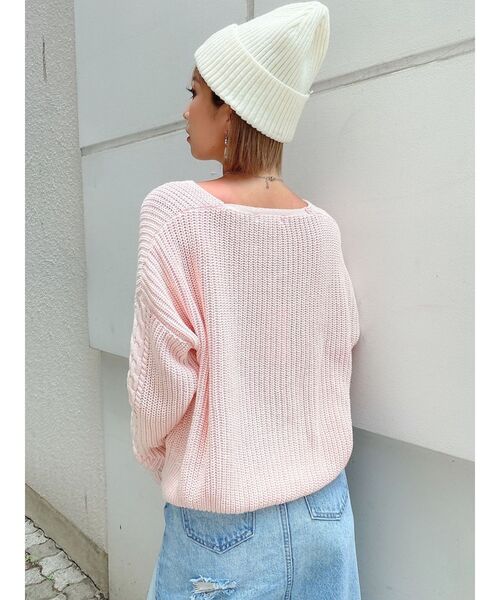 GYDA（ジェイダ）の「Vネックショートブリーチニットトップス（ニット/セーター・レディース・ライトブルー/ベージュ/ピンク・FREE）」の7枚目の写真