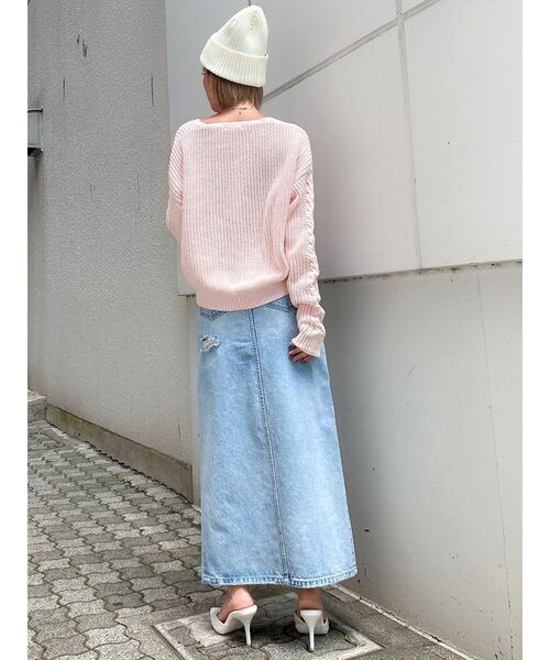 GYDA（ジェイダ）の「Vネックショートブリーチニットトップス（ニット/セーター・レディース・ライトブルー/ベージュ/ピンク・FREE）」の9枚目の写真