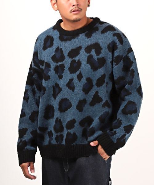 LUXSTYLE（ラグスタイル）の「起毛レオパード柄ニット（ニット/セーター・メンズ・ブラック/ブルー/グリーン/ブラウン・M/L）」の4枚目の写真