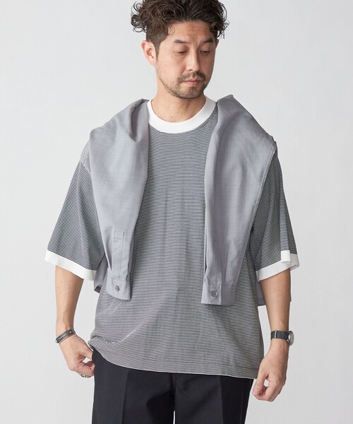 SHIPS(シップス)の「SHIPS: 16ゲージ コットン ボーダー ライト ニットTシャツ(ニット/セーター・メンズ・オフホワイト/アイボリー/ブラウン/ネイビー・SMALL/MEDIUM/LARGE/X-LARGE)」の2枚目の写真