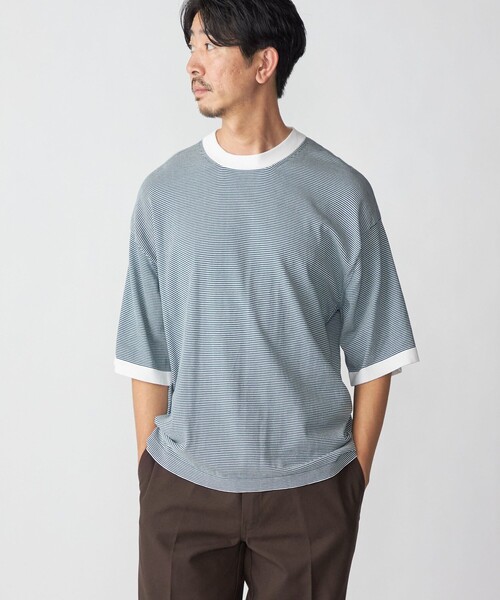 SHIPS(シップス)の「SHIPS: 16ゲージ コットン ボーダー ライト ニットTシャツ(ニット/セーター・メンズ・オフホワイト/アイボリー/ブラウン/ネイビー・SMALL/MEDIUM/LARGE/X-LARGE)」の3枚目の写真