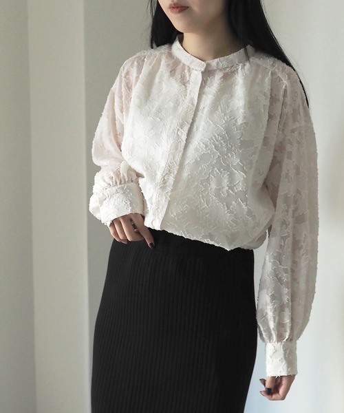 ブラウス シャツ シアージャガードブラウス レディース LAUIR ブラウス シャツ フラワーシアージャガードブラウス