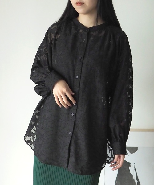 Riberry（リベリー）の「花柄シアージャガードブラウス（シャツ/ブラウス・レディース・ブラック/アイボリー・FREE）」の7枚目の写真