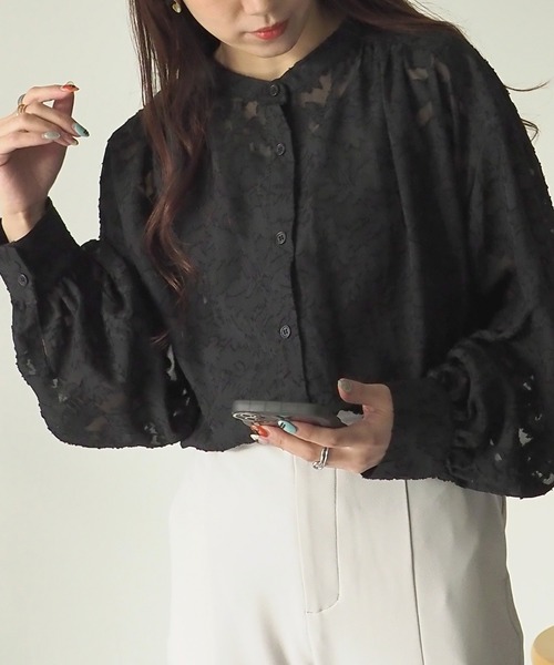 Riberry（リベリー）の「花柄シアージャガードブラウス（シャツ/ブラウス・レディース・ブラック/アイボリー・FREE）」の10枚目の写真
