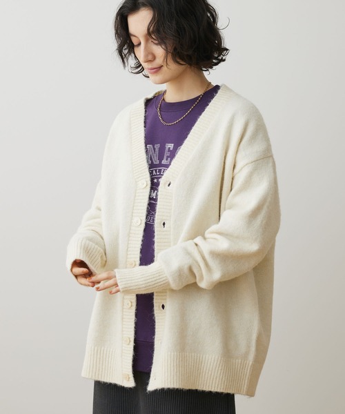 CRAFT STANDARD BOUTIQUE（クラフトスタンダードブティック）の「ブラッシングニットカーディガン（カーディガン/ボレロ・レディース・アイボリー/ライトブルー/グレー/ブラック/ブラウン/ベージュ・XL/M/L）」の2枚目の写真