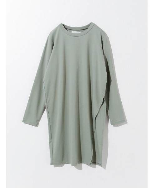 MIDIUMISOLID（ミディウミソリッド）の「MIDIUMISOLID for Ladies アシンメトリーサイドスリットチュニック（Tシャツ/カットソー・レディース・グリーン/カーキ/ブラック/オフホワイト・FREE）」の5枚目の写真