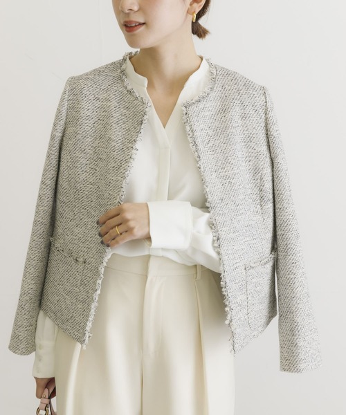 URBAN RESEARCH(アーバンリサーチ)の「ノーカラーフリンジツイードジャケット(ノーカラージャケット・レディース・オフホワイト/ネイビー・38/36)」の7枚目の写真