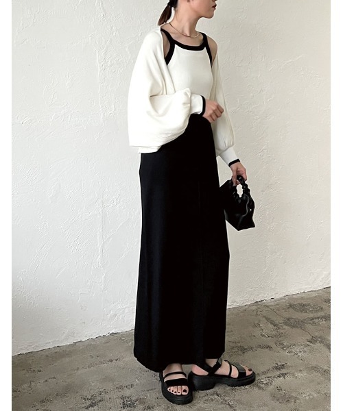 Re:EDIT（リエディ）の「[2023S/S COLLECTION][低身長/高身長サイズ有]配色ニットナロースカート（スカート・レディース・ホワイト×ブラック/ブラック×ホワイト/ブラック・LARGE/TALL/MEDIUM/SHORT）」の15枚目の写真