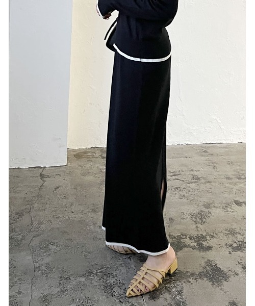 Re:EDIT（リエディ）の「[2023S/S COLLECTION][低身長/高身長サイズ有]配色ニットナロースカート（スカート・レディース・ホワイト×ブラック/ブラック×ホワイト/ブラック・LARGE/TALL/MEDIUM/SHORT）」の17枚目の写真