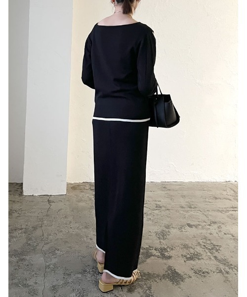 Re:EDIT（リエディ）の「[2023S/S COLLECTION][低身長/高身長サイズ有]配色ニットナロースカート（スカート・レディース・ホワイト×ブラック/ブラック×ホワイト/ブラック・LARGE/TALL/MEDIUM/SHORT）」の19枚目の写真