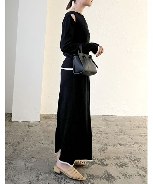 Re:EDIT（リエディ）の「[2023S/S COLLECTION][低身長/高身長サイズ有]配色ニットナロースカート（スカート・レディース・ホワイト×ブラック/ブラック×ホワイト/ブラック・LARGE/TALL/MEDIUM/SHORT）」の20枚目の写真