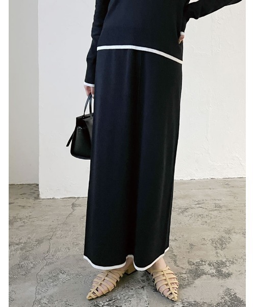 Re:EDIT（リエディ）の「[2023S/S COLLECTION][低身長/高身長サイズ有]配色ニットナロースカート（スカート・レディース・ホワイト×ブラック/ブラック×ホワイト/ブラック・LARGE/TALL/MEDIUM/SHORT）」の16枚目の写真