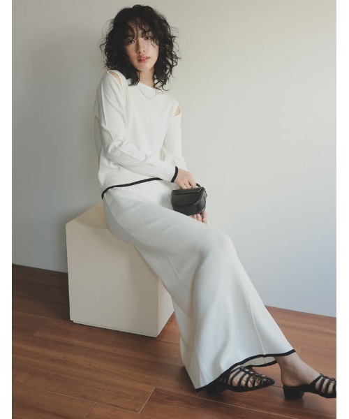 Re:EDIT（リエディ）の「[2023S/S COLLECTION][低身長/高身長サイズ有]配色ニットナロースカート（スカート・レディース・ホワイト×ブラック/ブラック×ホワイト/ブラック・LARGE/TALL/MEDIUM/SHORT）」の12枚目の写真