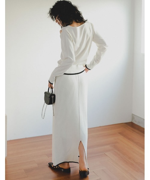 Re:EDIT（リエディ）の「[2023S/S COLLECTION][低身長/高身長サイズ有]配色ニットナロースカート（スカート・レディース・ホワイト×ブラック/ブラック×ホワイト/ブラック・LARGE/TALL/MEDIUM/SHORT）」の11枚目の写真