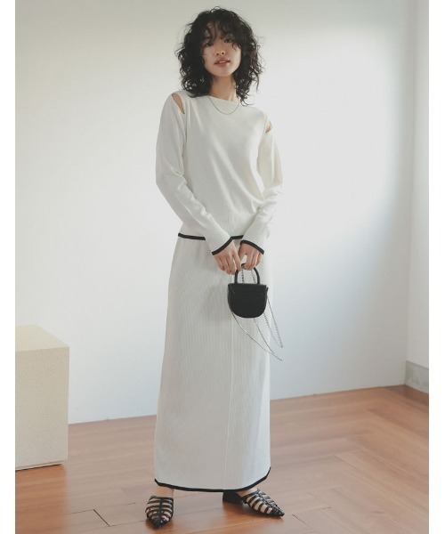 Re:EDIT（リエディ）の「[2023S/S COLLECTION][低身長/高身長サイズ有]配色ニットナロースカート（スカート・レディース・ホワイト×ブラック/ブラック×ホワイト/ブラック・LARGE/TALL/MEDIUM/SHORT）」の9枚目の写真