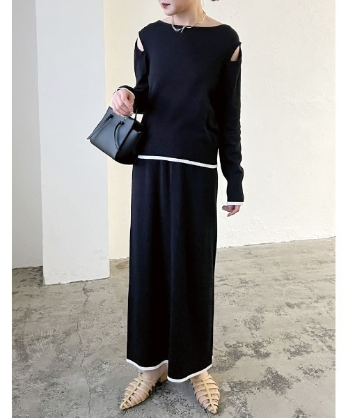 Re:EDIT（リエディ）の「[2023S/S COLLECTION][低身長/高身長サイズ有]配色ニットナロースカート（スカート・レディース・ホワイト×ブラック/ブラック×ホワイト/ブラック・LARGE/TALL/MEDIUM/SHORT）」の18枚目の写真