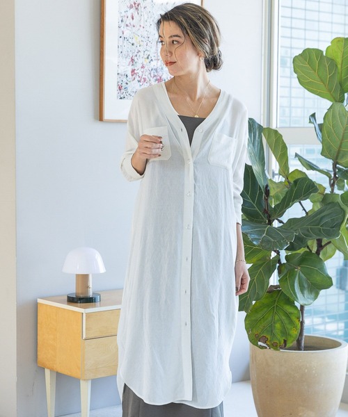 BAYFLOW（ベイフロー）の「シアーシャツワンピース（シャツワンピース・レディース・ネイビー/ピンク/ブラック/サックスブルー/ライム/ライトグレー・FREE）」の3枚目の写真