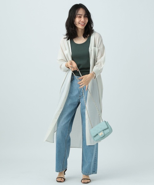 BAYFLOW（ベイフロー）の「シアーシャツワンピース（シャツワンピース・レディース・ネイビー/ピンク/ブラック/サックスブルー/ライム/ライトグレー・FREE）」の8枚目の写真