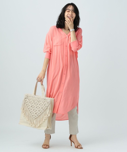 BAYFLOW（ベイフロー）の「シアーシャツワンピース（シャツワンピース・レディース・ネイビー/ピンク/ブラック/サックスブルー/ライム/ライトグレー・FREE）」の11枚目の写真