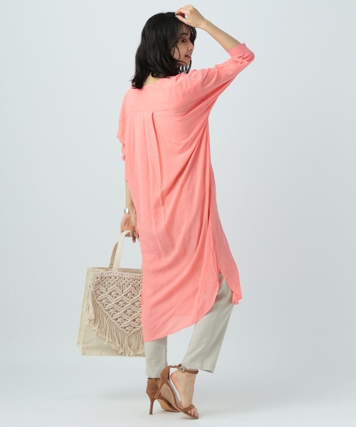 BAYFLOW（ベイフロー）の「シアーシャツワンピース（シャツワンピース・レディース・ネイビー/ピンク/ブラック/サックスブルー/ライム/ライトグレー・FREE）」の12枚目の写真