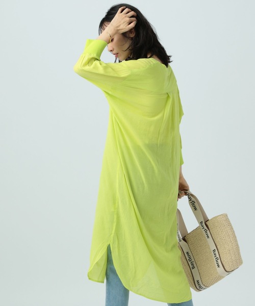 BAYFLOW（ベイフロー）の「シアーシャツワンピース（シャツワンピース・レディース・ネイビー/ピンク/ブラック/サックスブルー/ライム/ライトグレー・FREE）」の15枚目の写真