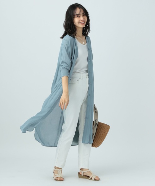 BAYFLOW（ベイフロー）の「シアーシャツワンピース（シャツワンピース・レディース・ネイビー/ピンク/ブラック/サックスブルー/ライム/ライトグレー・FREE）」の16枚目の写真