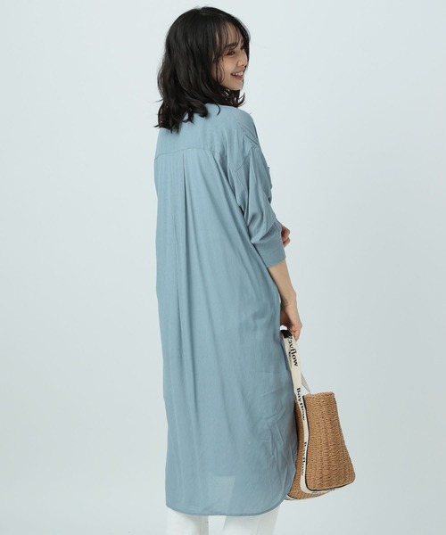 BAYFLOW（ベイフロー）の「シアーシャツワンピース（シャツワンピース・レディース・ネイビー/ピンク/ブラック/サックスブルー/ライム/ライトグレー・FREE）」の17枚目の写真