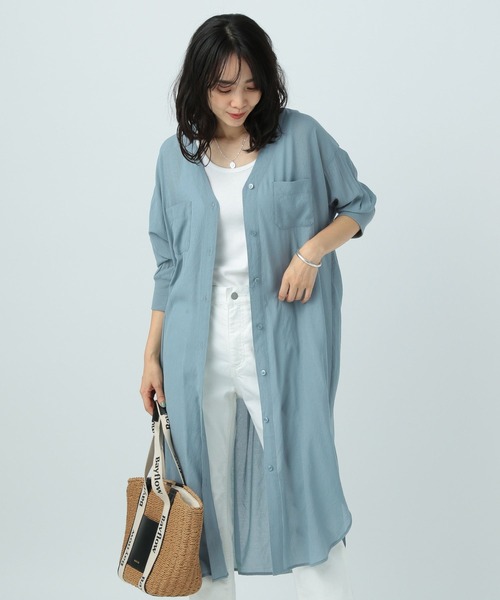BAYFLOW（ベイフロー）の「シアーシャツワンピース（シャツワンピース・レディース・ネイビー/ピンク/ブラック/サックスブルー/ライム/ライトグレー・FREE）」の18枚目の写真