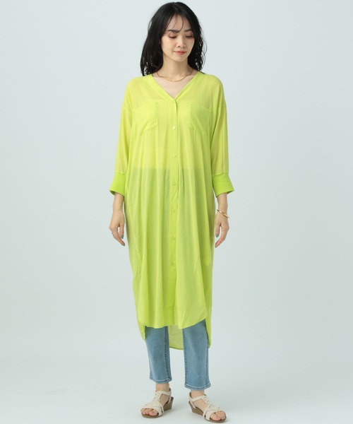 BAYFLOW（ベイフロー）の「シアーシャツワンピース（シャツワンピース・レディース・ネイビー/ピンク/ブラック/サックスブルー/ライム/ライトグレー・FREE）」の22枚目の写真