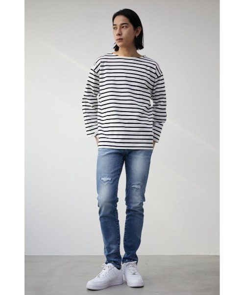 AZUL by moussy(アズールバイマウジー)の「ELBOW PATCH BORDER TOPS/エルボーパッチボーダートップス(Tシャツ/カットソー・メンズ・ブルー系その他/ブルー系その他3/ブラック系その他・MEDIUM/LARGE)」の8枚目の写真