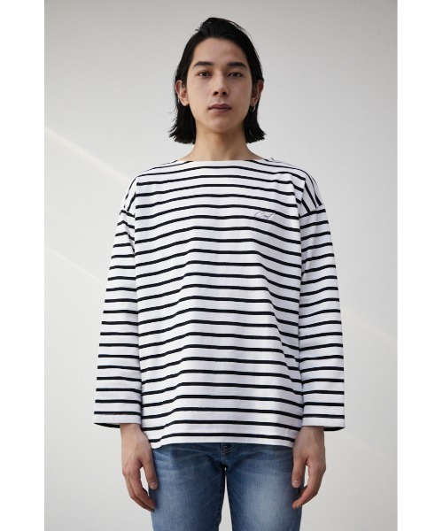 AZUL by moussy(アズールバイマウジー)の「ELBOW PATCH BORDER TOPS/エルボーパッチボーダートップス(Tシャツ/カットソー・メンズ・ブルー系その他/ブルー系その他3/ブラック系その他・MEDIUM/LARGE)」の9枚目の写真