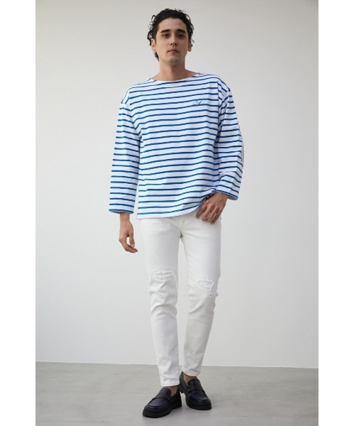 AZUL by moussy(アズールバイマウジー)の「ELBOW PATCH BORDER TOPS/エルボーパッチボーダートップス(Tシャツ/カットソー・メンズ・ブルー系その他/ブルー系その他3/ブラック系その他・MEDIUM/LARGE)」の19枚目の写真