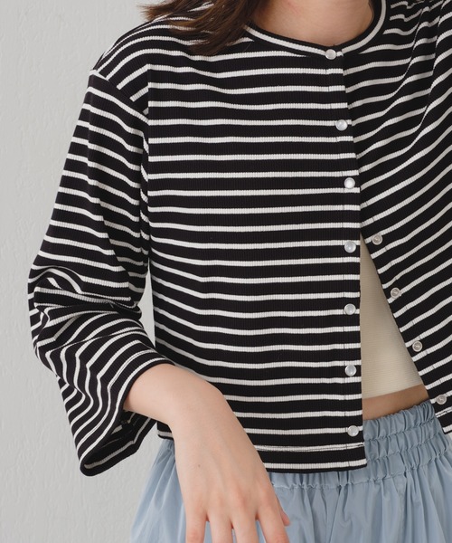 Random RIBシャツカーディガン ホワイト/ブラック　ボーダー Random RIBシャツカーディガン ホワイト/ブラック ボーダー Random RIB
