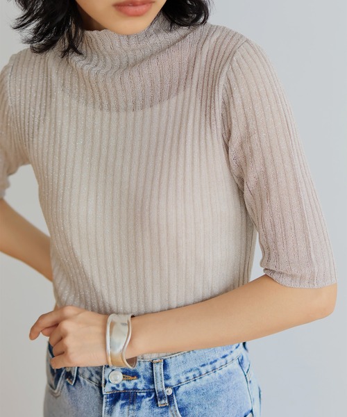 hellam（へラム）の「五分袖ラメニットプルオーバー（その他トップス・レディース・ブラック/グレー/ベージュ系その他/モカ・FREE）」の4枚目の写真