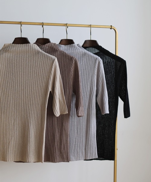 hellam（へラム）の「五分袖ラメニットプルオーバー（その他トップス・レディース・ブラック/グレー/ベージュ系その他/モカ・FREE）」の6枚目の写真