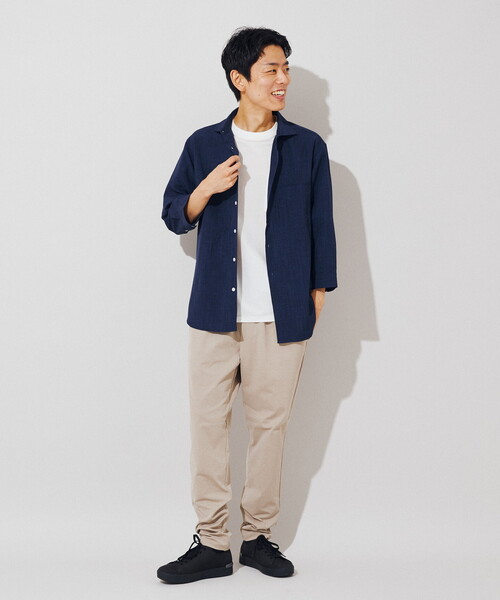 B.C STOCK（ベーセーストック）の「リネンライク 7分袖とろみシャツ（シャツ/ブラウス・メンズ・ベージュ/ネイビー・SMALL/MEDIUM/LARGE）」の4枚目の写真