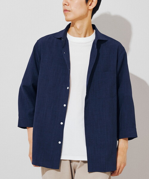 B.C STOCK（ベーセーストック）の「リネンライク 7分袖とろみシャツ（シャツ/ブラウス・メンズ・ベージュ/ネイビー・SMALL/MEDIUM/LARGE）」の5枚目の写真