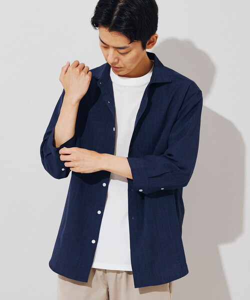 B.C STOCK（ベーセーストック）の「リネンライク 7分袖とろみシャツ（シャツ/ブラウス・メンズ・ベージュ/ネイビー・SMALL/MEDIUM/LARGE）」の6枚目の写真