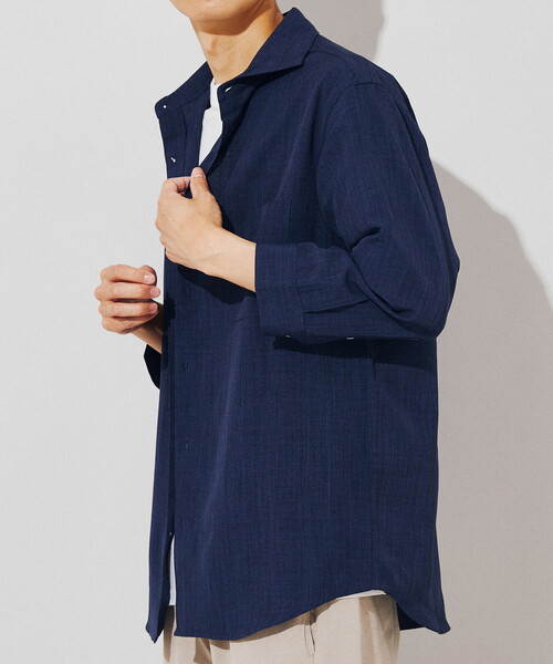 B.C STOCK（ベーセーストック）の「リネンライク 7分袖とろみシャツ（シャツ/ブラウス・メンズ・ベージュ/ネイビー・SMALL/MEDIUM/LARGE）」の7枚目の写真