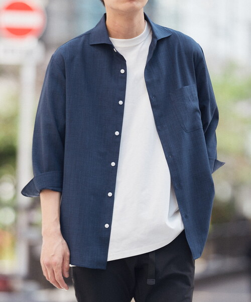 B.C STOCK（ベーセーストック）の「リネンライク 7分袖とろみシャツ（シャツ/ブラウス・メンズ・ベージュ/ネイビー・SMALL/MEDIUM/LARGE）」の12枚目の写真